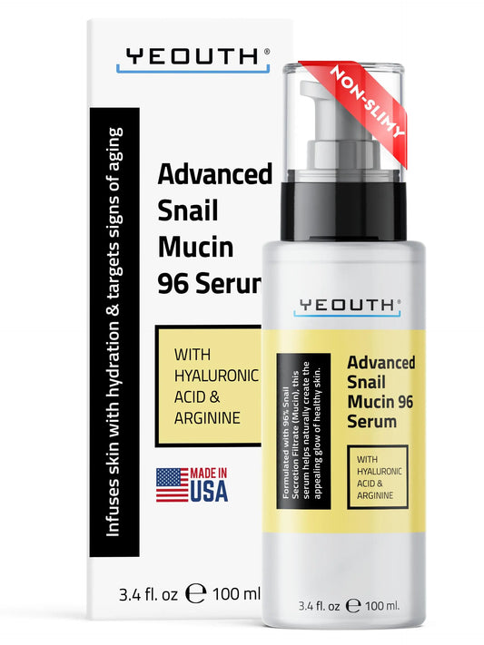 Yeouth Advanced Snail Mucin 96 Serum bottle with packaging on a white background