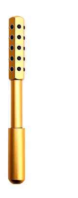 Gold cylindrical tool with multiple holes on a white background