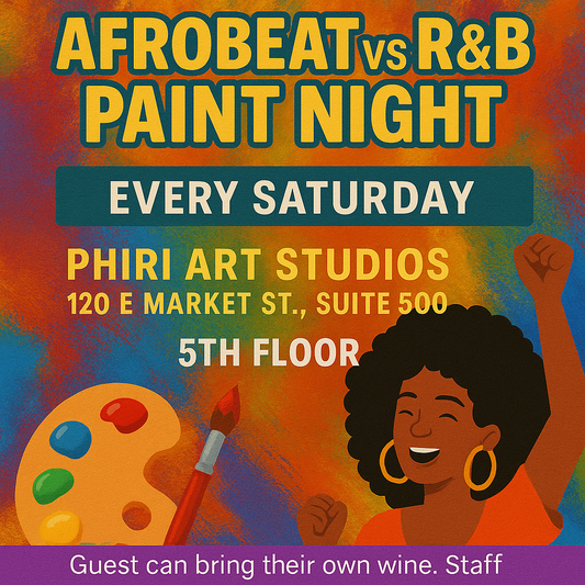 Promotional poster for Afrobeat vs R&B Paint Night at Phiri Art Studios.