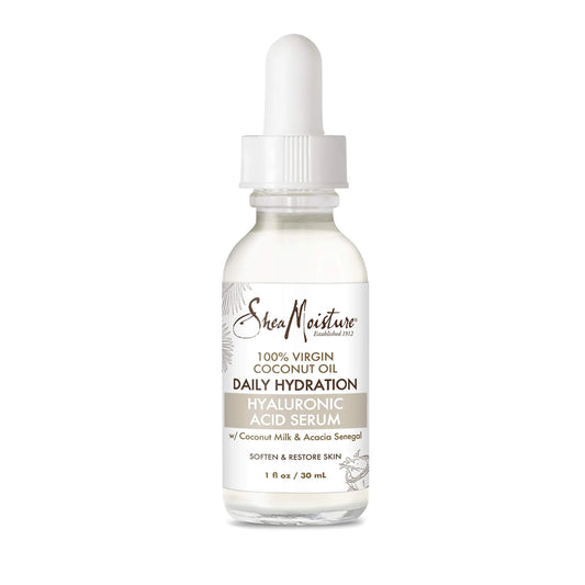 SheaMoisture daily hydration hyaluronic acid serum bottle on a white background