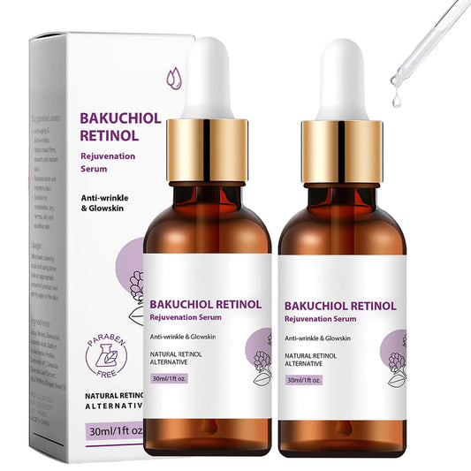 Bakuchiol Retinol serum bottles with packaging on a white background
